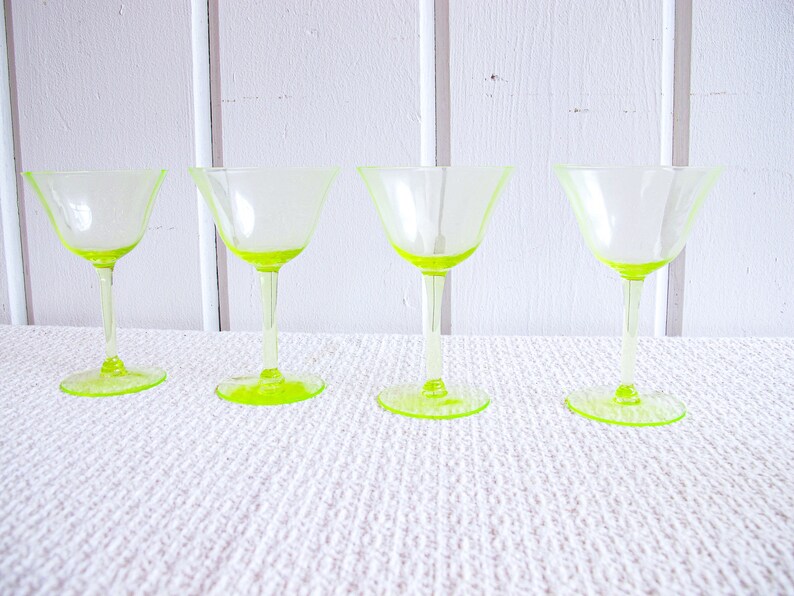 Vaseline Champagne Cocktail Wine Glasses 2 Sets of Four Glasses Available and Sold Separately image 1