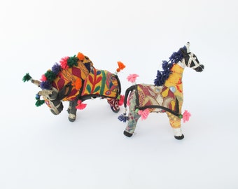 Indian Rajhastani Fabric Bull & Horse (Sold Separately)