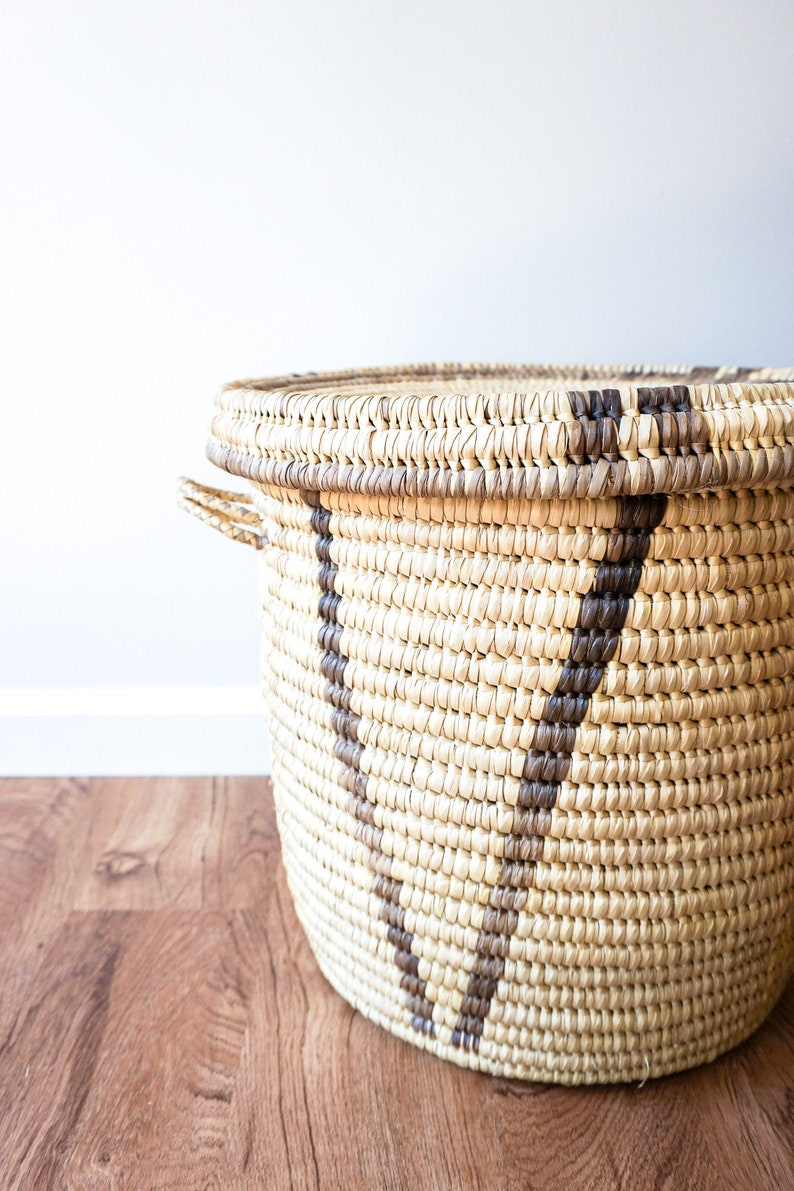 Woven Tribal African Basket with Lid Large image 5