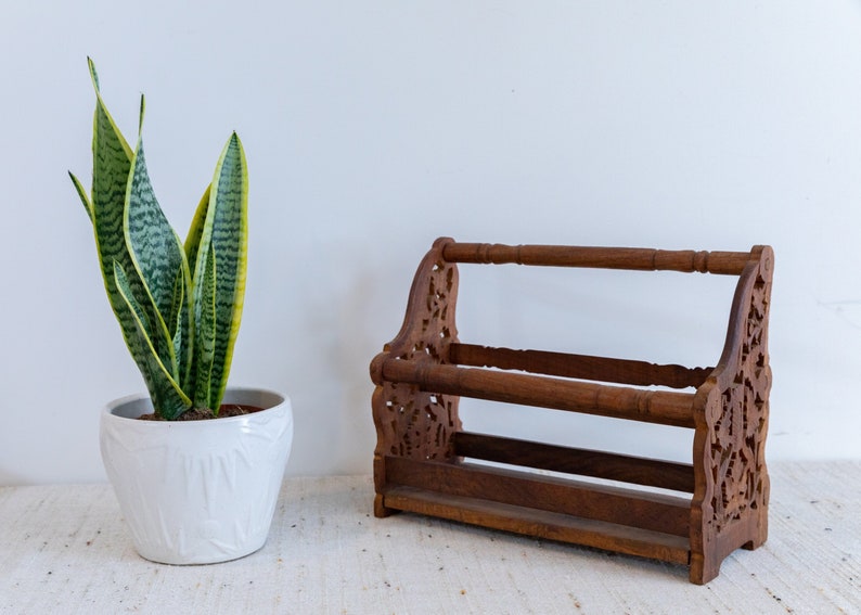 Teak Magazine Storage Rack image 1