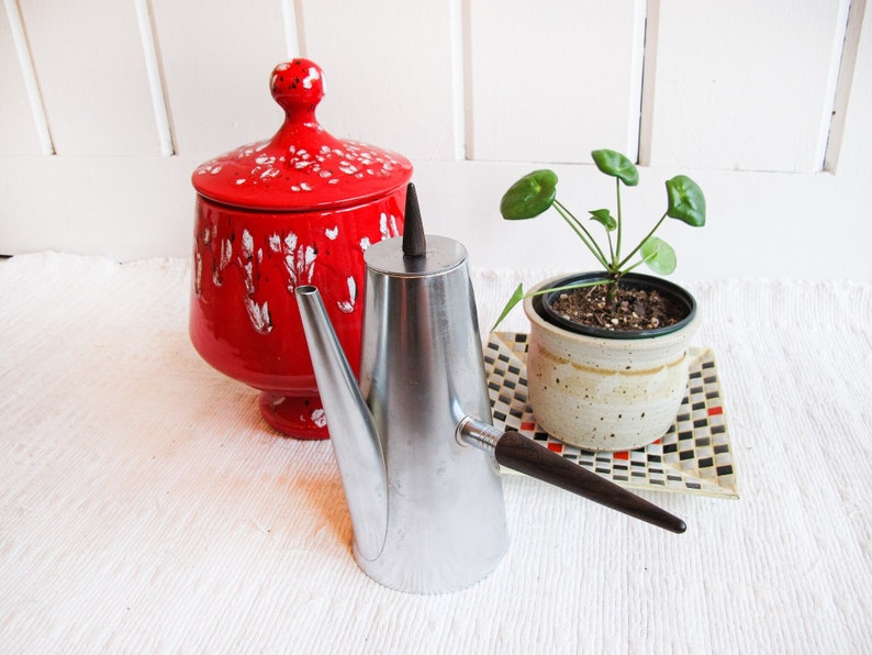 Midcentury Italian Stainless Steel Tea Coffee Pot with Rosewood Handles image 10