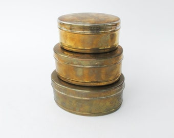 Set of 3 Vintage Brass Oval Nesting Stacking Boxes