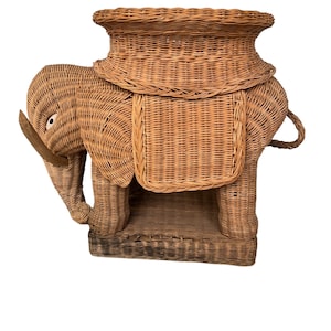 Woven Wicker Elephant Side Table Plant Stand Vintage image 2