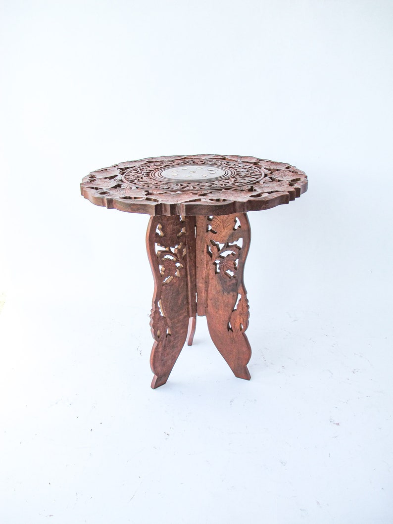 Teak Wood Plant Stand Table with Inlay Made in India image 7