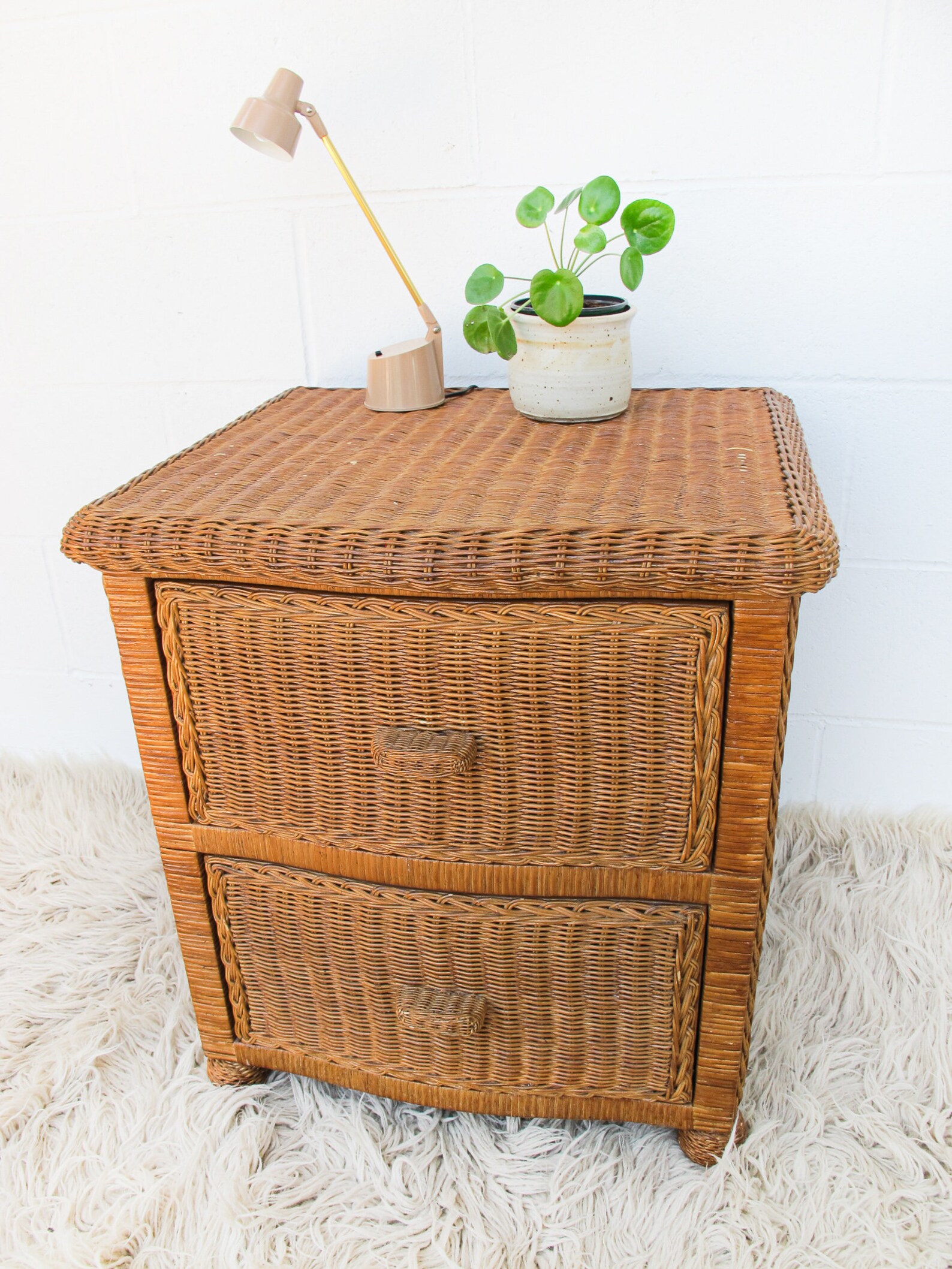 Two Drawer Rattan Bedside table Etsy