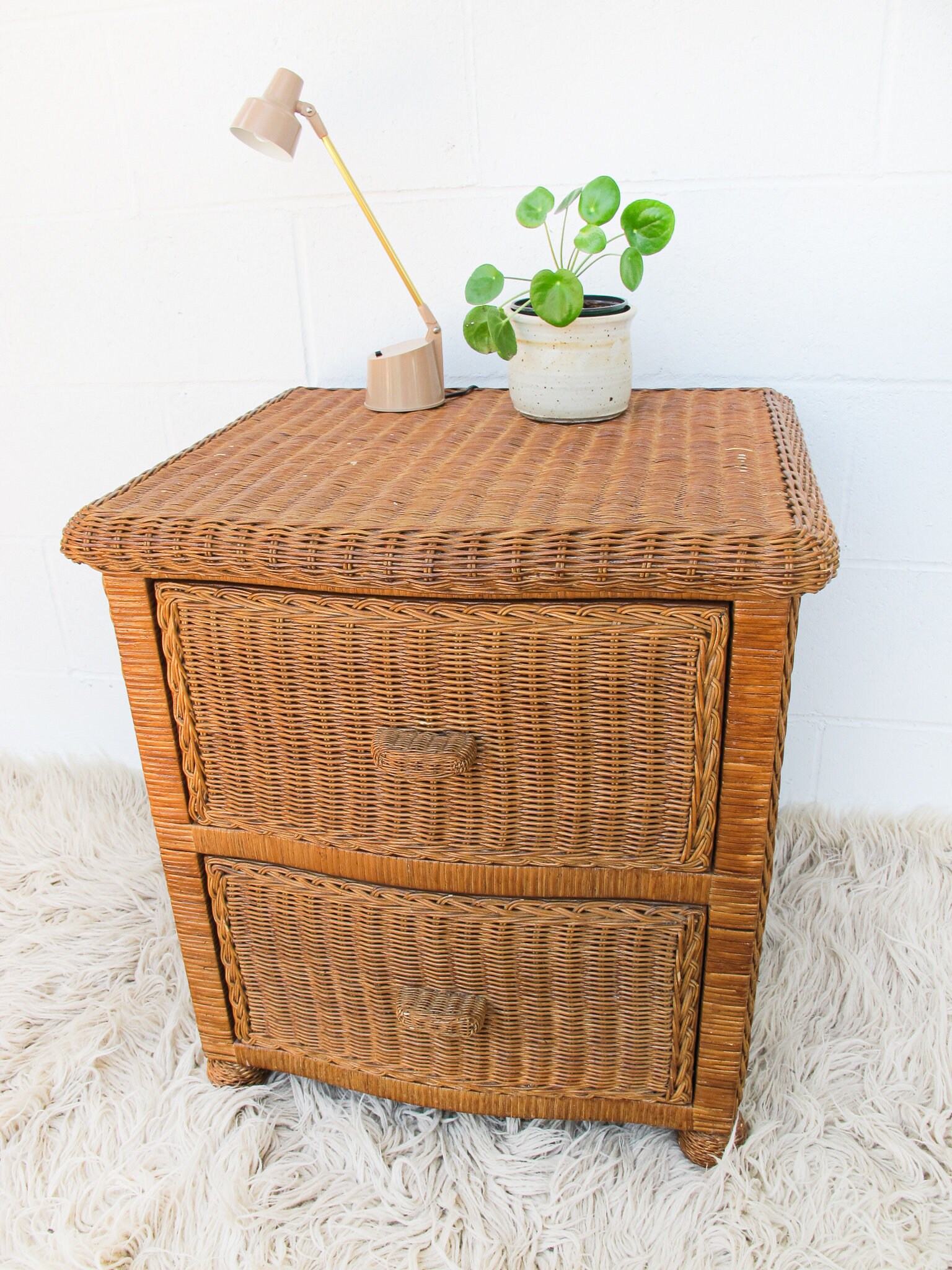 Two Drawer Rattan Bedside table Etsy