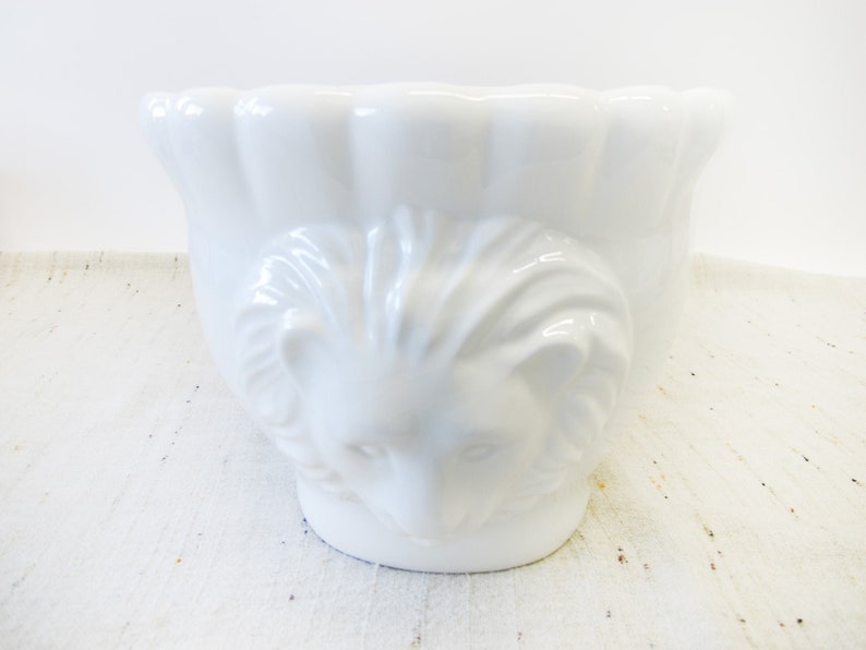 Large Italian White Ceramic Serving Bowl with Lions Heads image 7