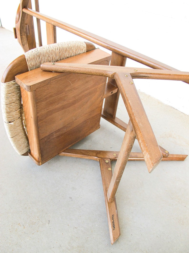 Hans Wegner Style Mid-Centry Valet Chair with Woven Storage Bench Seat image 8