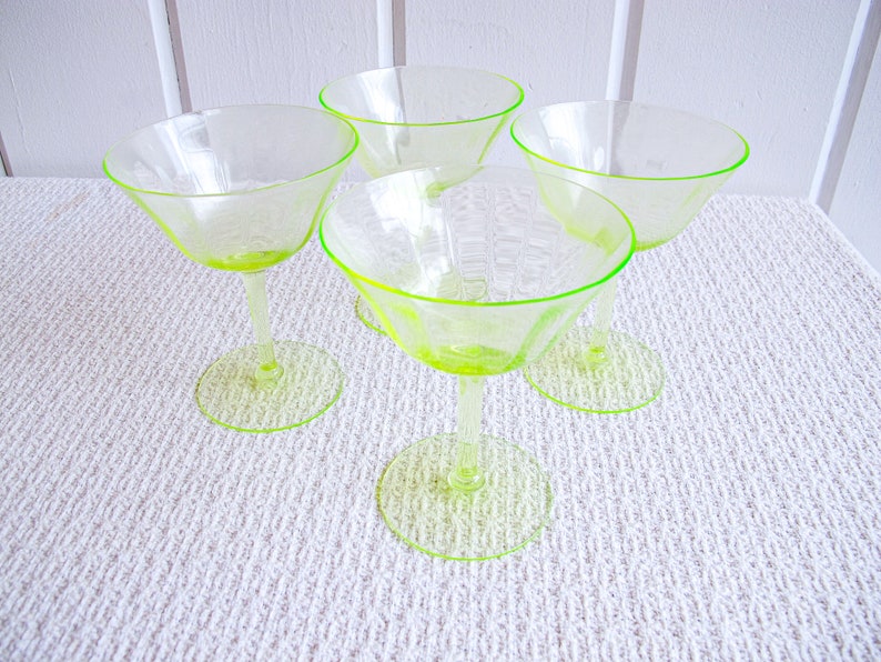 Vaseline Champagne Cocktail Wine Glasses 2 Sets of Four Glasses Available and Sold Separately image 8