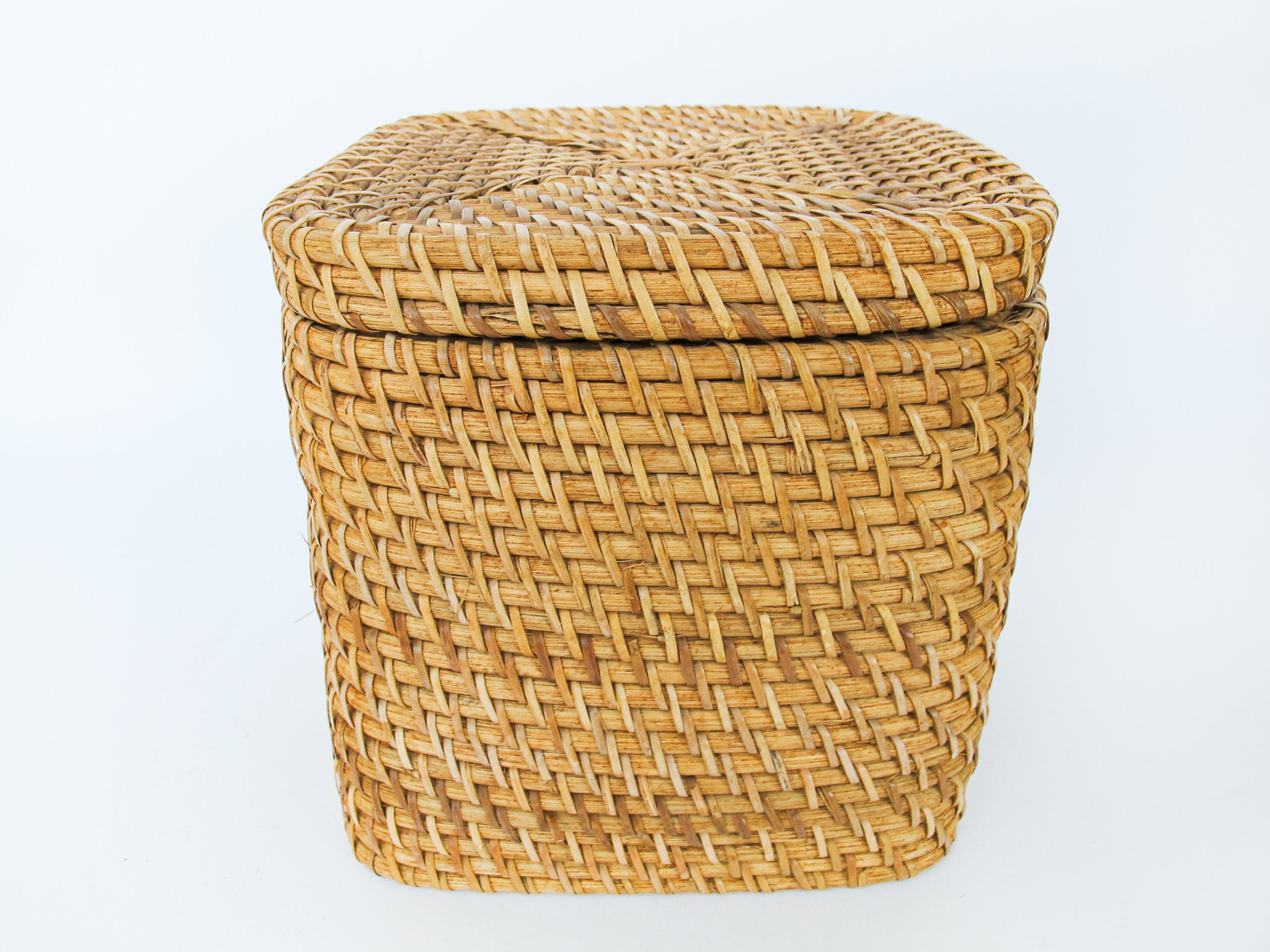 Vintage Woven Natural Square Basket with Lid Etsy