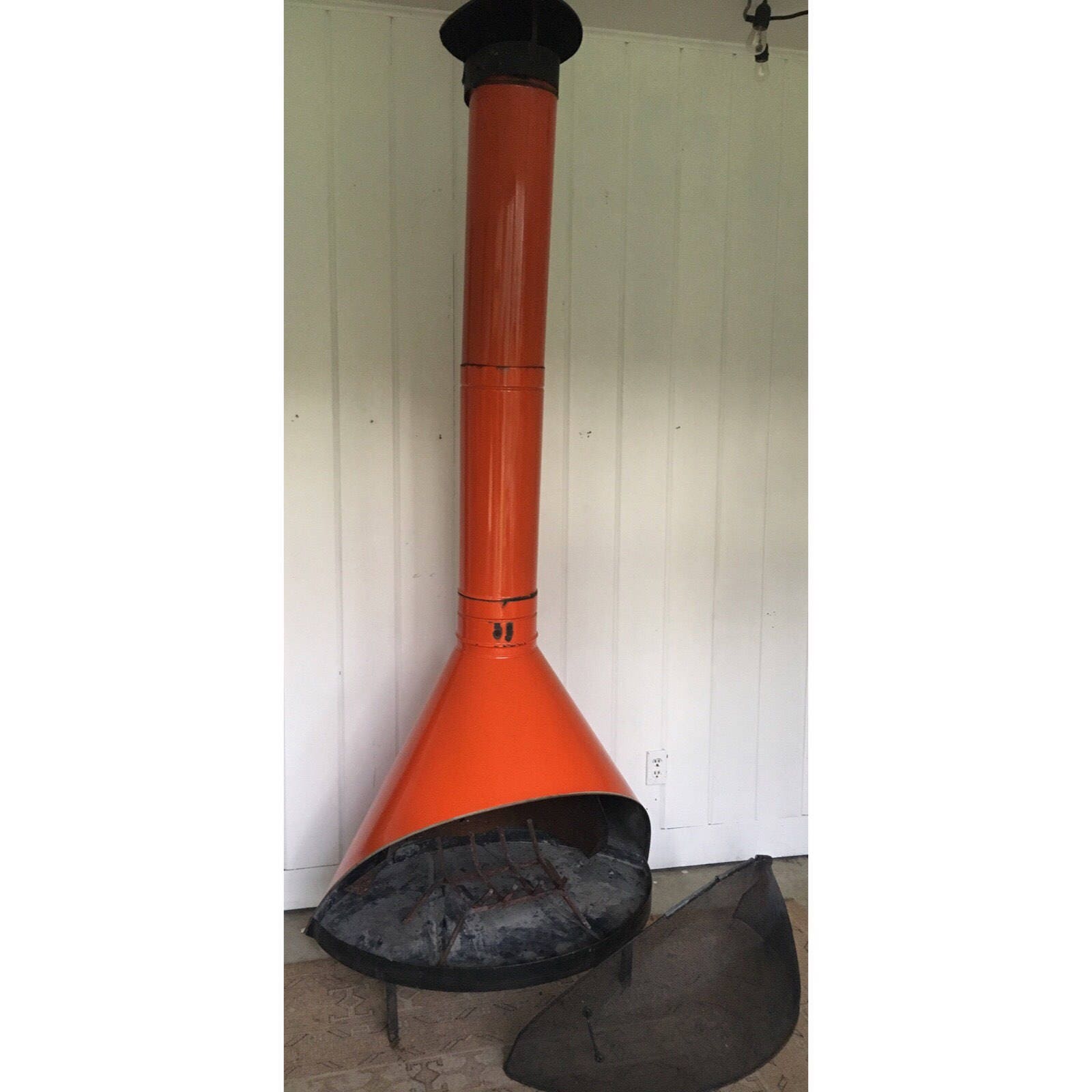 1950 S 60 Distressed Metal Outdoor Fireplace And All The Original Hardware In Sunset Orange