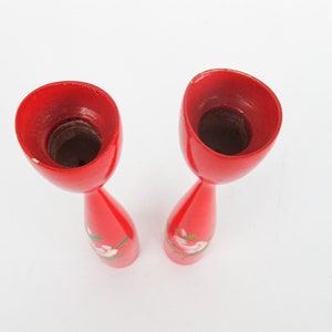 Set of 2 Midcentury Red Candlesticks with Floral painted detailing Marked Denmark image 7