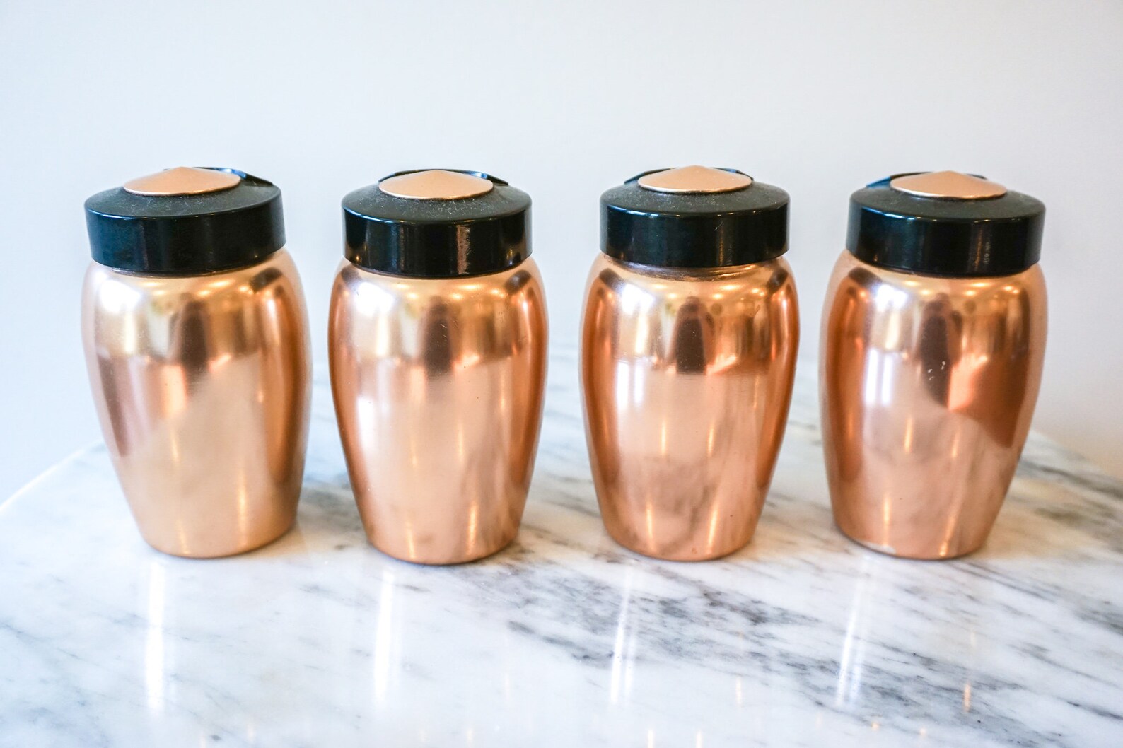 Vintage Set of Rose Gold Spice Jars with Original Lids and Etsy