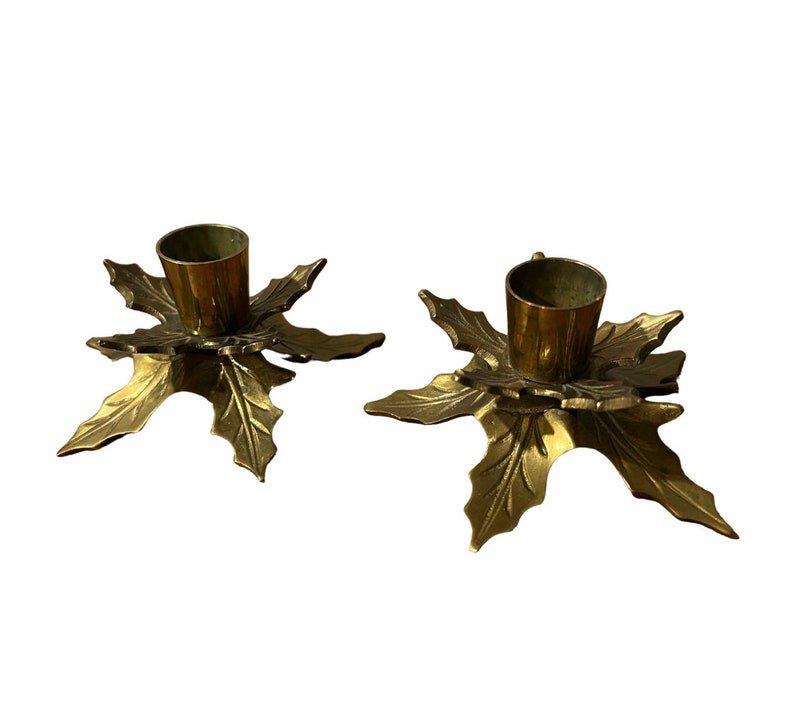 Brass Holly Holiday Leaf Candle Holders Sold Individually image 6