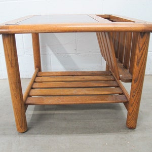 Vintage Oak End Table with Magazine Rack and Glass Top image 8