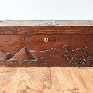 Humidor de madera/cofre para pipas de tabaco con incrustaciones de turquesa auténtica y carta original escrita a mano