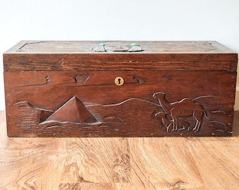 Wood Humidor / Tobacco Pipe Chest with Genuine Turquoise Inset Stones and Original Hand Written Letter