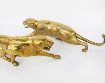 Art Deco Brass Cougar Panther Tiger Statues from Europe (2 Available and Sold Individually)