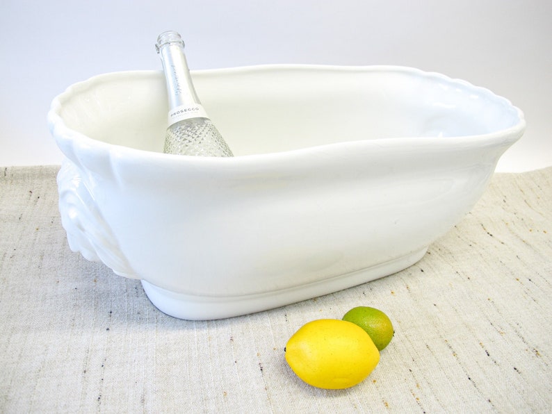 Large Italian White Ceramic Serving Bowl with Lions Heads image 1