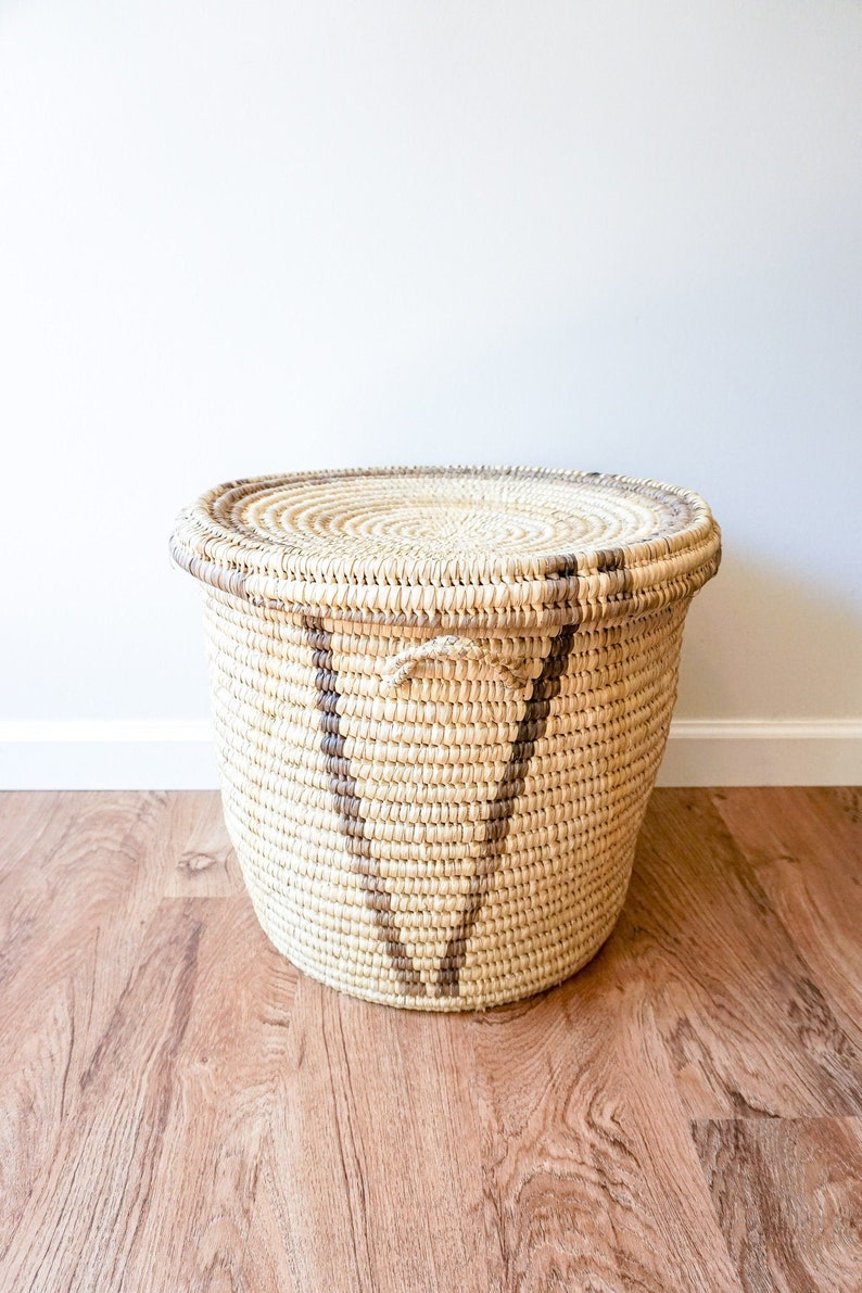 Woven Tribal African Basket with Lid Large image 2
