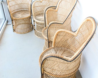 Vintage Bohemian Peacock Woven Barrel Chairs (Sold Separately)