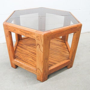 Midcentury Hexagon Table with Frosted Black Glass image 7