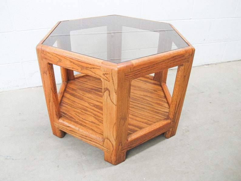 Midcentury Hexagon Table with Frosted Black Glass image 7