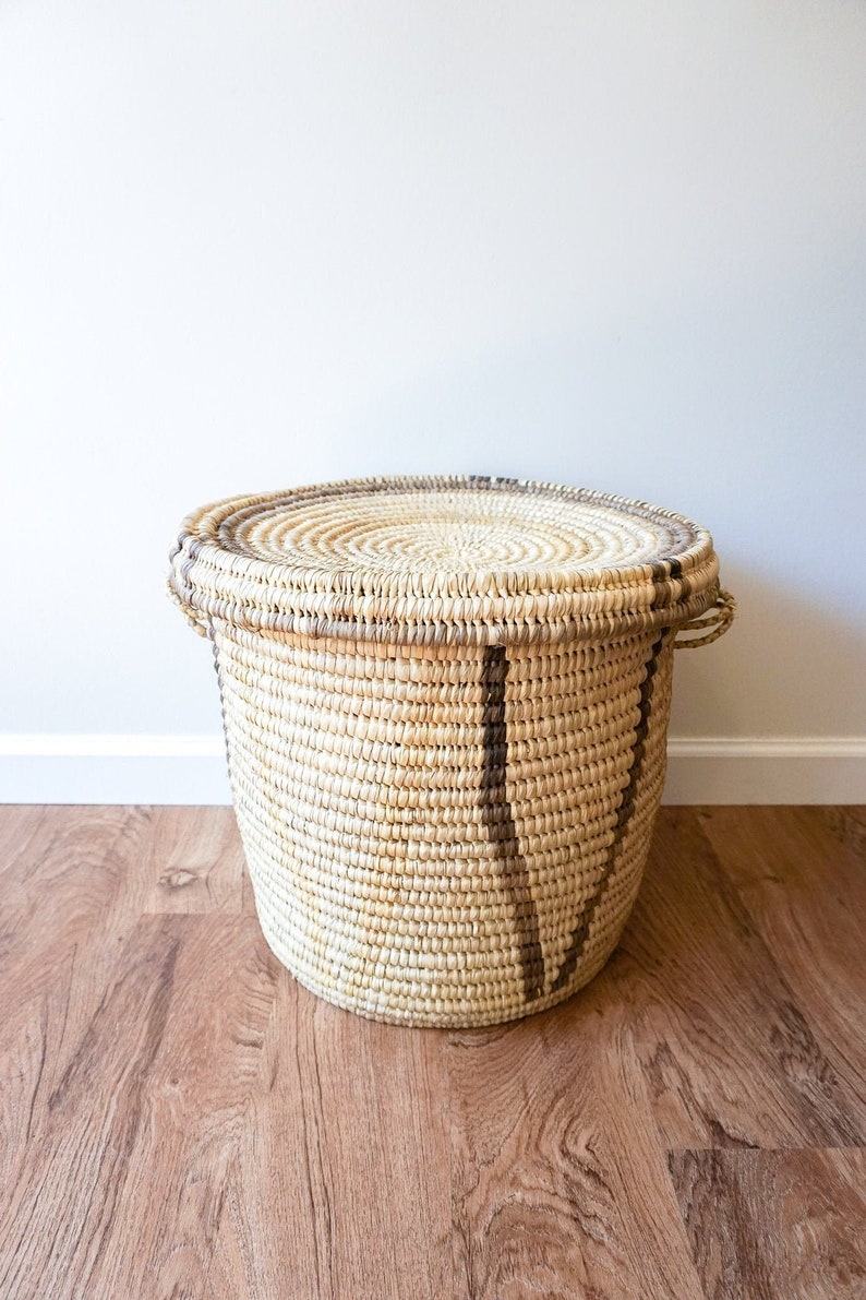 Woven Tribal African Basket with Lid Large image 1