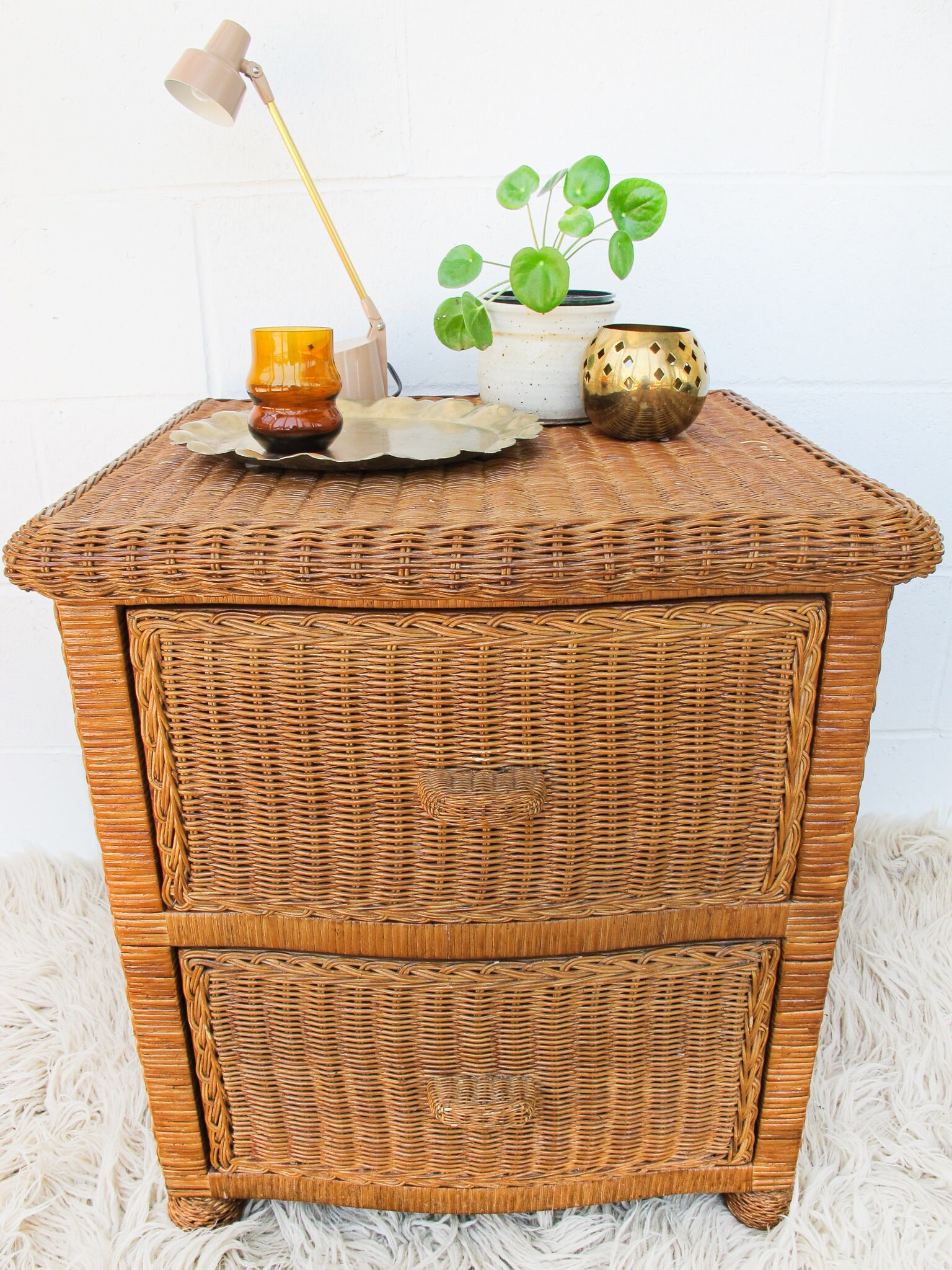Two Drawer Rattan Bedside table Etsy