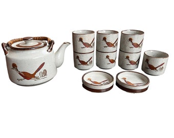 Roadrunner Tea Set  Japan - Tea Pot, 2 cup coasters, 7 handless cups