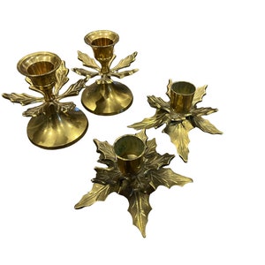 Brass Holly Holiday Leaf Candle Holders Sold Individually image 1