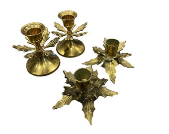 Brass Holly Holiday Leaf Candle Holders (Sold Individually)