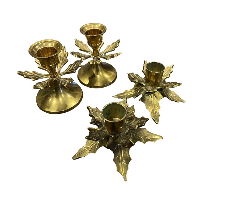 Brass Holly Holiday Leaf Candle Holders Sold Individually image 1