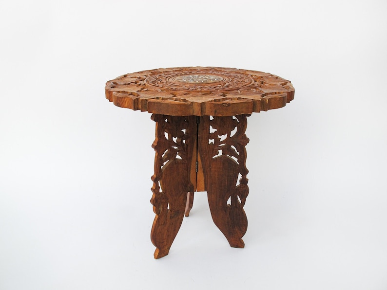 Teak Wood Table Plant Stand with Inlay image 4