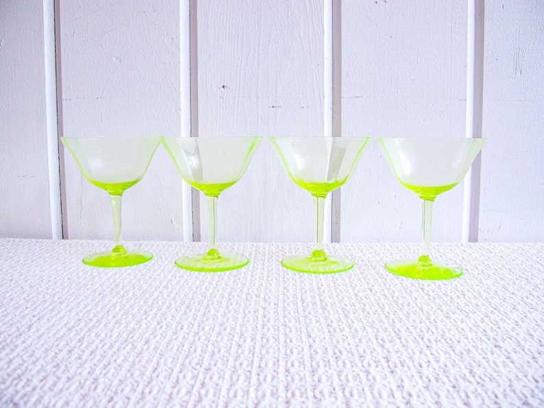 Vaseline Champagne Cocktail Wine Glasses 2 Sets of Four Glasses Available and Sold Separately image 7
