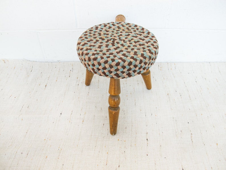 Japanese Milk Stool with Woven Rug Cover image 4