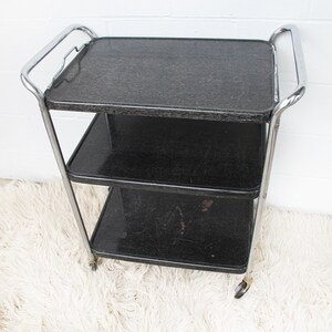 Midcentury Industrial Metal Rolling Utility Bar Cart image 8