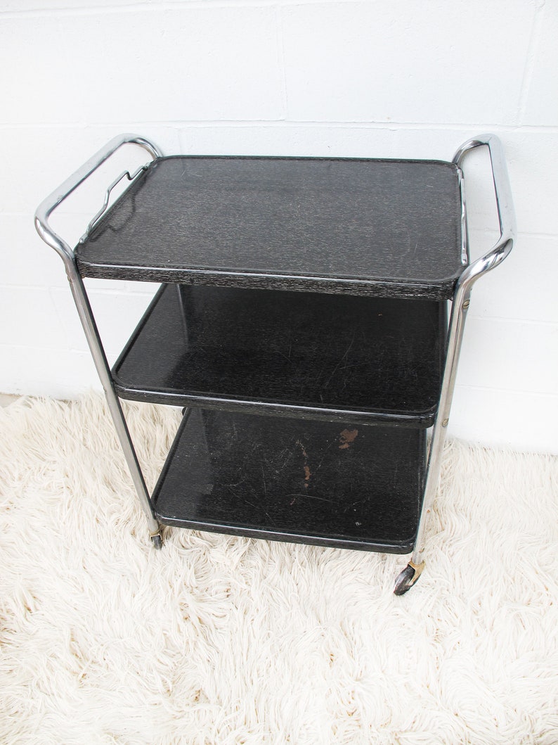 Midcentury Industrial Metal Rolling Utility Bar Cart image 8