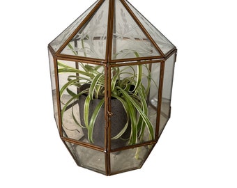 Glass and Brass Geometric Terrarium Vintage