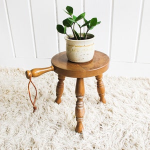 Wood plant Stand Milk Stool with Leather Handle image 9