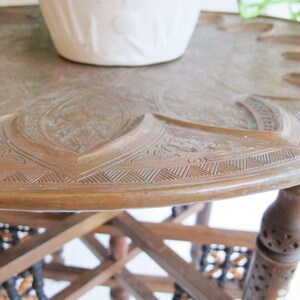 Mixed Metal Copper Top Tray Table with Folding Wood Legs with Inlay image 6