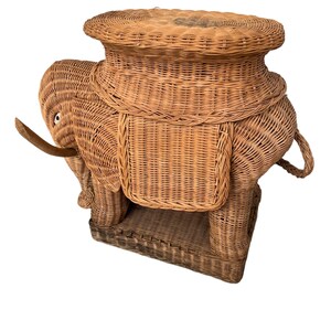 Woven Wicker Elephant Side Table Plant Stand Vintage image 10