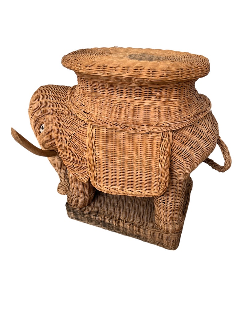 Woven Wicker Elephant Side Table Plant Stand Vintage image 10
