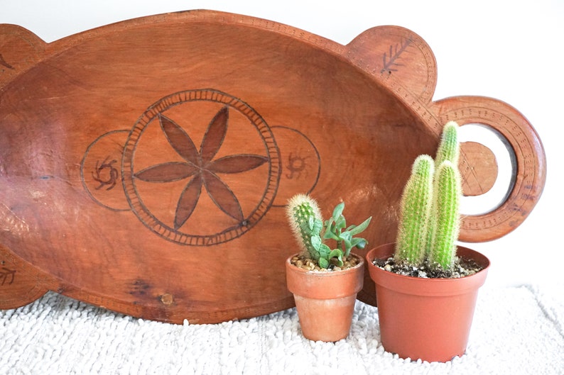 Beautiful Vintage Oval Hand Carved Teak Wood Tray Etsy