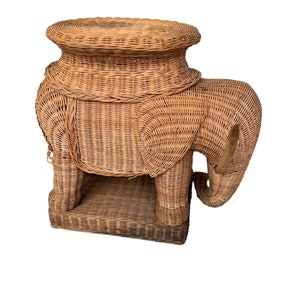 Woven Wicker Elephant Side Table Plant Stand Vintage image 5