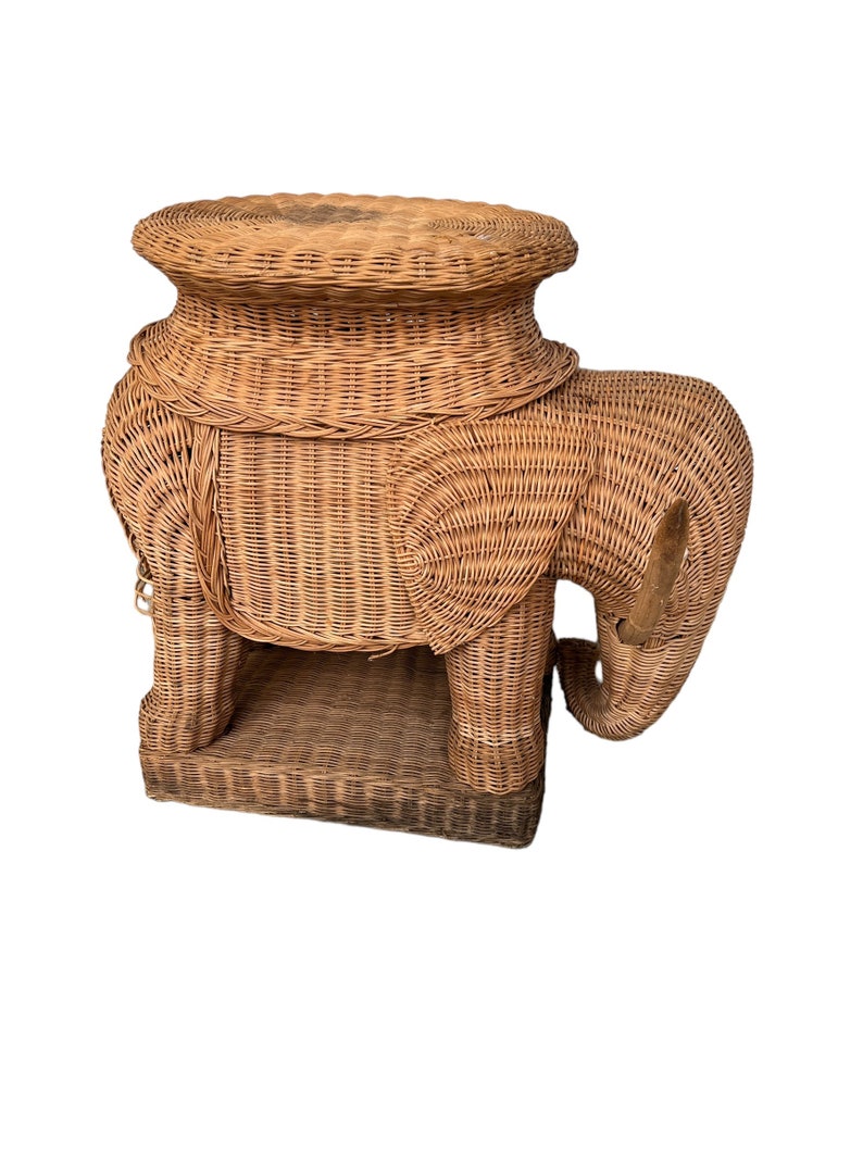 Woven Wicker Elephant Side Table Plant Stand Vintage image 5
