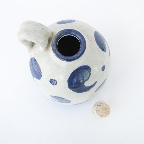 Ceramic Oil Pottery Jug shops with Cork Top and Blue Comma Design
