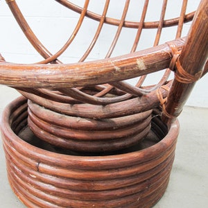 Bamboo Nest Pampasan Chair with Tan and Blue Cushion in Dark Stain image 7