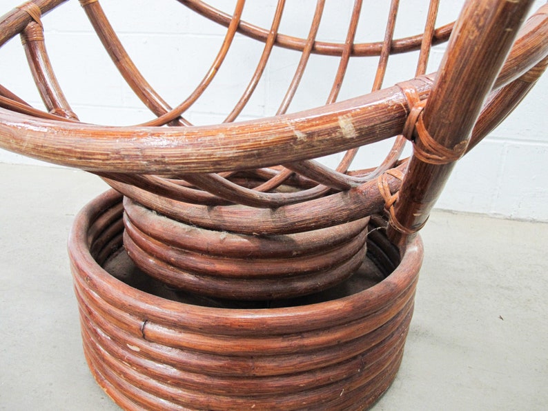 Bamboo Nest Pampasan Chair with Tan and Blue Cushion in Dark Stain image 7