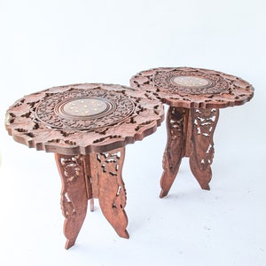Teak Wood Plant Stand Table with Inlay Made in India image 4